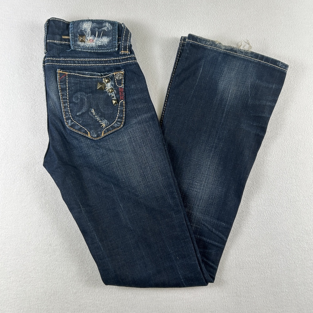 MEK Denim Bootcut Jeans Womens 24x32 Antwerp Ultra Low Rise Studded Stretch Y2K